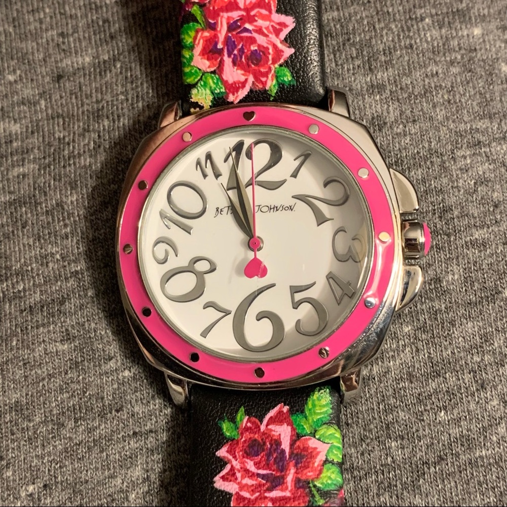 Betsey Johnson Watch Rose Printed Leather Strap
